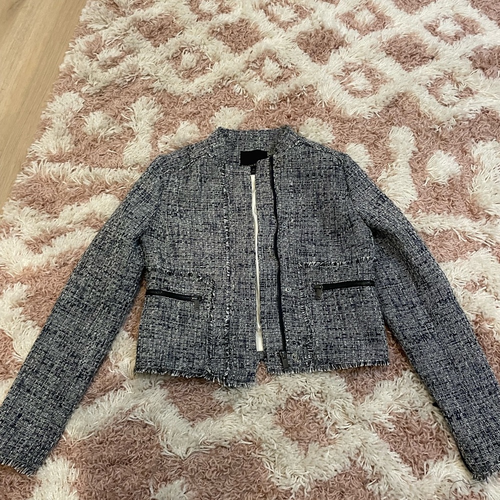 Banana Republic Navy and White Tweed Cropped Blazer